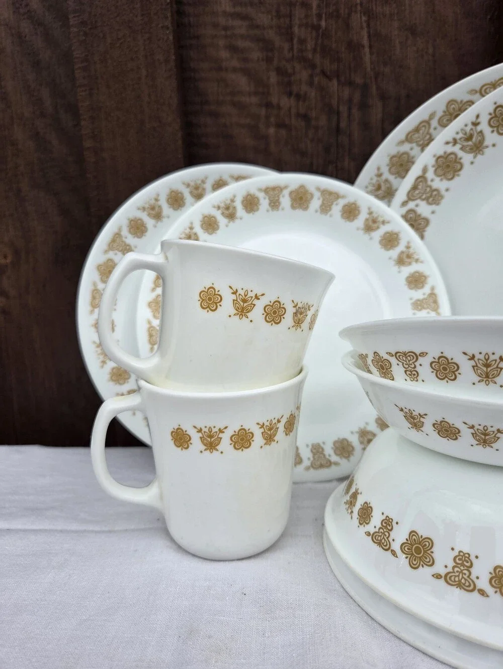 Corelle Pyrex Butterfly Gold 10 Pc Dinnerware Set Vintage